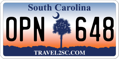 SC license plate OPN648