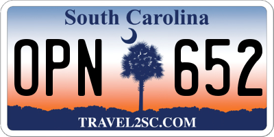 SC license plate OPN652