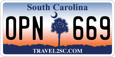 SC license plate OPN669