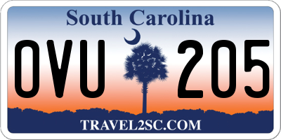 SC license plate OVU205