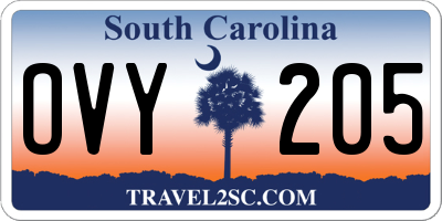 SC license plate OVY205
