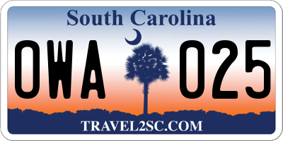 SC license plate OWA025