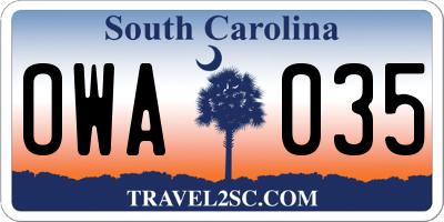 SC license plate OWA035