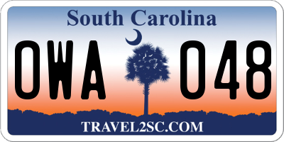 SC license plate OWA048