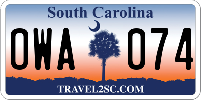 SC license plate OWA074