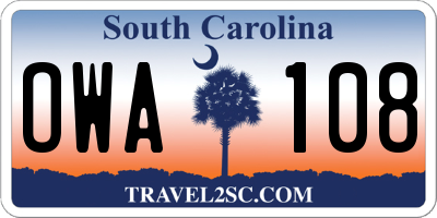 SC license plate OWA108