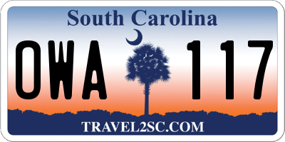 SC license plate OWA117