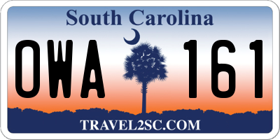 SC license plate OWA161