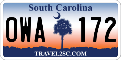 SC license plate OWA172