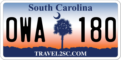 SC license plate OWA180