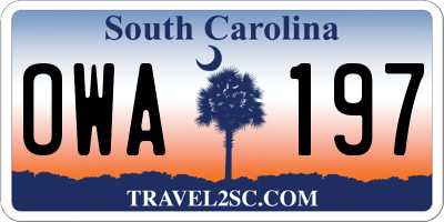 SC license plate OWA197