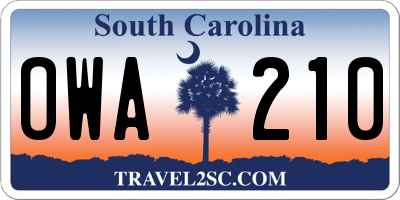 SC license plate OWA210