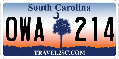 SC license plate OWA214