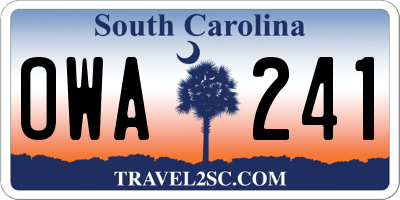 SC license plate OWA241