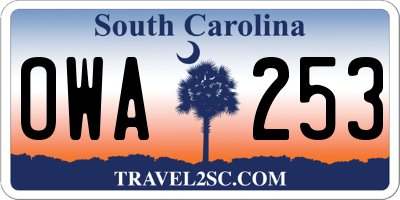 SC license plate OWA253