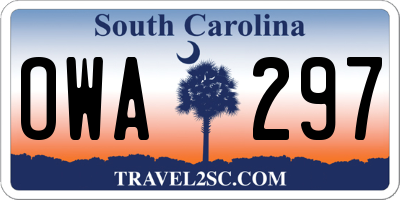 SC license plate OWA297