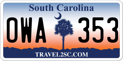 SC license plate OWA353