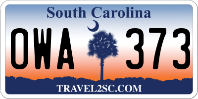 SC license plate OWA373