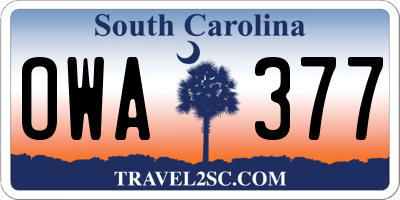 SC license plate OWA377