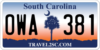 SC license plate OWA381