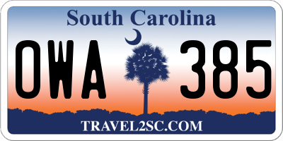 SC license plate OWA385