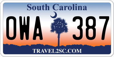 SC license plate OWA387