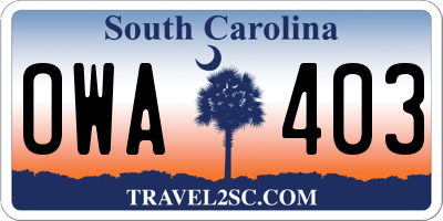 SC license plate OWA403