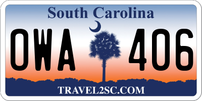 SC license plate OWA406