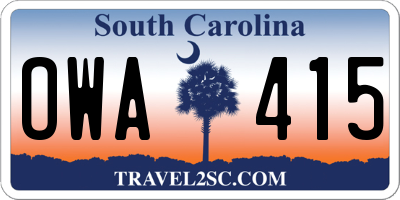SC license plate OWA415