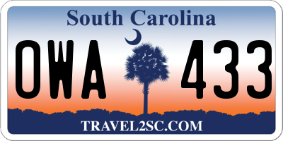 SC license plate OWA433
