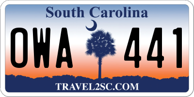 SC license plate OWA441