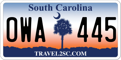 SC license plate OWA445