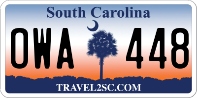 SC license plate OWA448