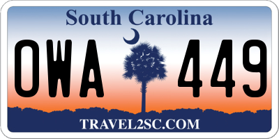 SC license plate OWA449