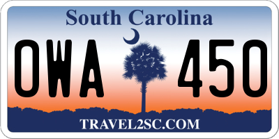 SC license plate OWA450