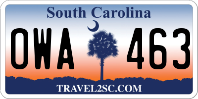 SC license plate OWA463