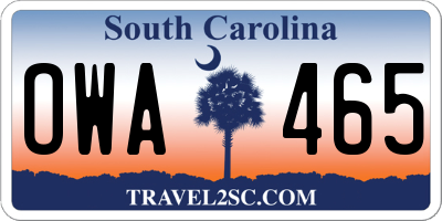 SC license plate OWA465
