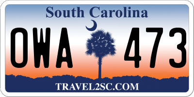SC license plate OWA473