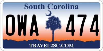 SC license plate OWA474