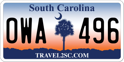 SC license plate OWA496