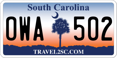 SC license plate OWA502