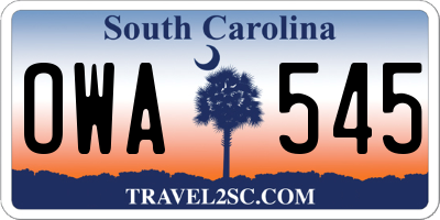SC license plate OWA545