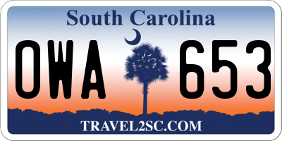 SC license plate OWA653