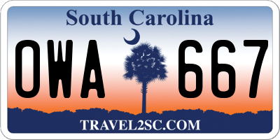 SC license plate OWA667