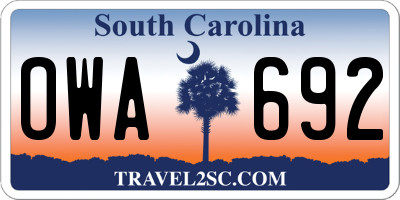 SC license plate OWA692