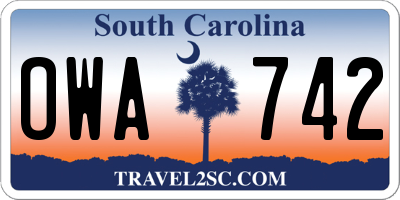 SC license plate OWA742