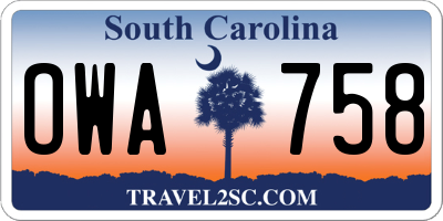 SC license plate OWA758