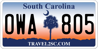 SC license plate OWA805