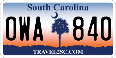 SC license plate OWA840