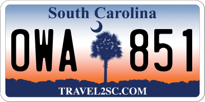 SC license plate OWA851